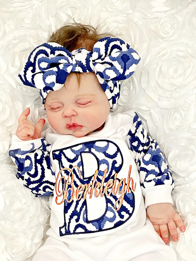 Newborn girl Coming Home Outfit ,Monogram Baby Girl Gift, Newborn Girl Take  Home Outfit, Baby Girl Romper, Preemie Girl Outfits, Turban Hat