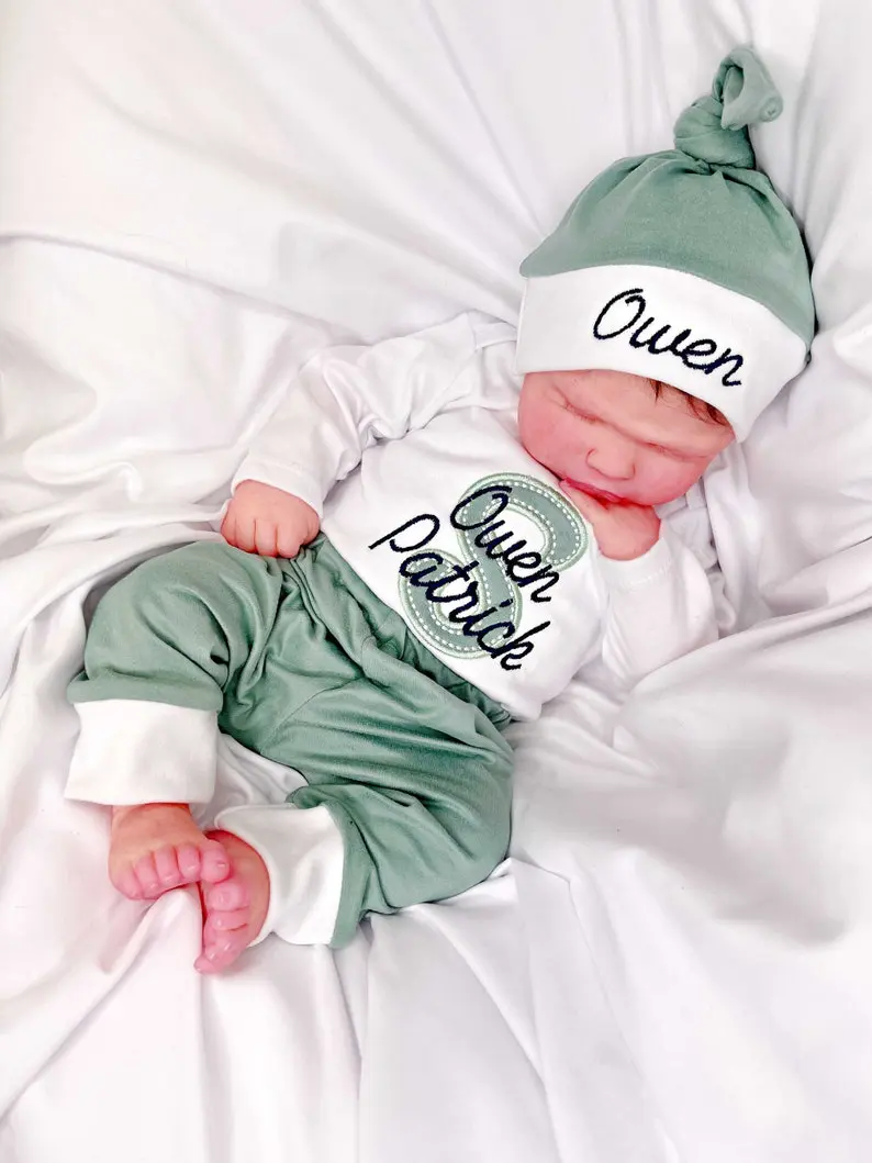 Newborn Boy Coming Hone Outfit Baby Boy Coming Home Outfit Personalized  Baby Boy Clothes Baby Gift Baby Hat Preemie Outfit Twins Outfits - Sassy  Locks